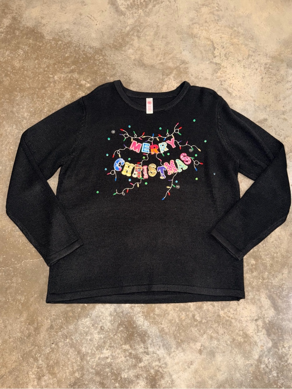 Merry Christmas Sweater Embroidered Sequin XL Festive Holiday Season Party Cozy